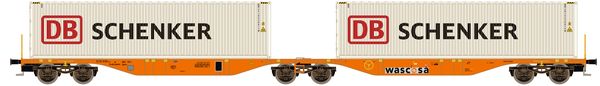 Kato HobbyTrain Lemke 58957 - Container Wagon Sggmrss 90 Wascosa with x2 DB Schenker Containers